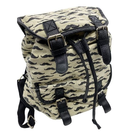 Unbranded Bags Mustachew Off White And Black Backpack Black Straps Canvas Poshmark